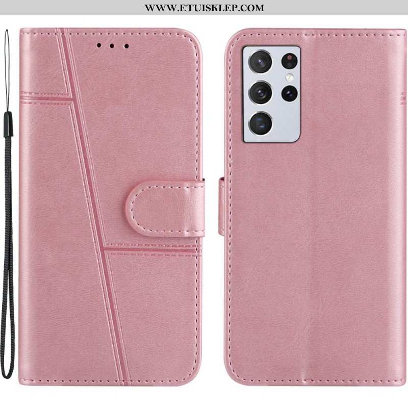 Etui Folio do Samsung Galaxy S21 Ultra 5G z Łańcuch Pasek Z Efektem Skóry Ekologicznej